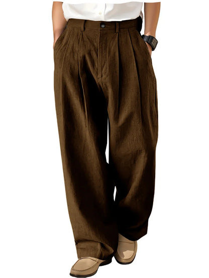 Men's Loose Pleated Wide Leg Pants Breathable Linen Blend Trousers Casual Business Suit Pants Summer Streetwear Daily Wear