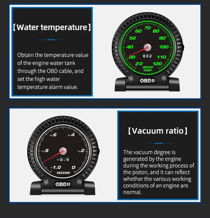 KWHUD HUD Head Up Display on Board Computer OBD2 Display Car Digital Speedometer Tacho Clock Oil Temperature Meters Turbo Gauges