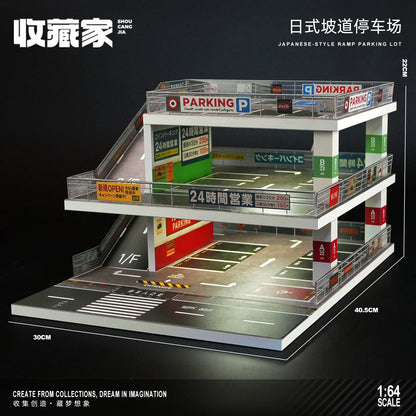 Collector 1:64 Scale LED Multi-Story Parking Garage Diorama, Ramp Model Car Display Case with Light Up for Vehicle Collection