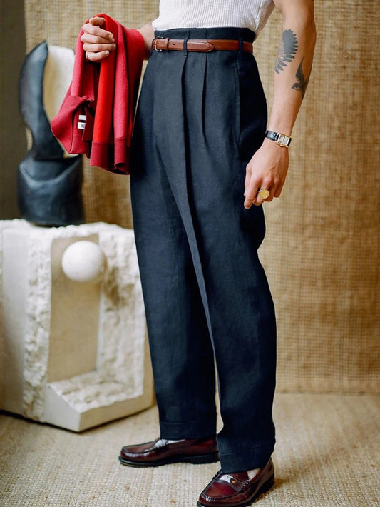 2026 SS Men's Woven Suit Pants,Straight Leg Trousers, Button & Zip Pocket,Loose Business Casual Formal Summer Pants,No Belt Pant