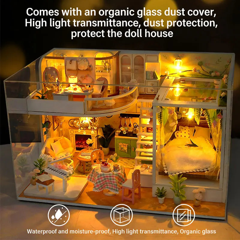 DIY Wooden Doll House Casa Miniature DollHouses Duplex Apartment Model Kits With Furniture LED Lights For Friends Birthday Gifts
