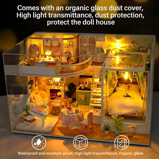 DIY Wooden Doll House Casa Miniature DollHouses Duplex Apartment Model Kits With Furniture LED Lights For Friends Birthday Gifts