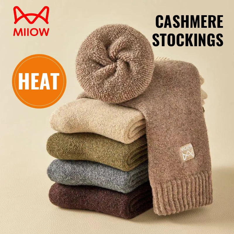 MiiOW Merino Wool Socks Cold Resistant Men Winter Thicken Heated Sock Cashmere Long Sock Snow Boots Retro Brown Warm Towel Socks
