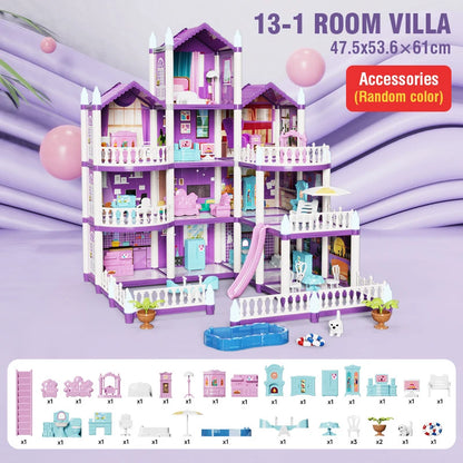 DIY Villa Castle Assembly Doll House Mini Furniture Accessories Model Home Decoration Girl Pretend Play Toy Kid Christmas Gifts