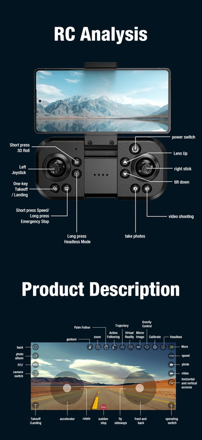 FPV 8K 3-Camera RC Drone Professional Quadcopter Aircraft Gesture Shooting Brushless 360° Roll Optical Hover Helicopter Toy Gift