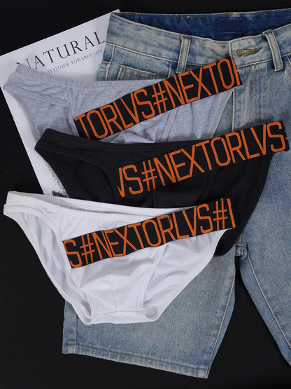 Men's 100% Cotton Briefs U Convex Pouch Letter Logo Elastic Waistband Soft Breathable Fashion Underwear