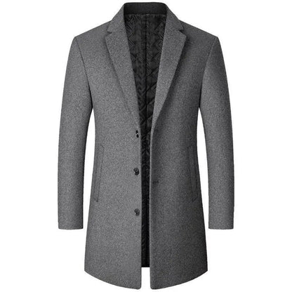 Men's Woolen Coat Autumn Winter Long Style Slim Fit Fashionable Outerwear Rabbit Fur 100% Versatile for All Seasons