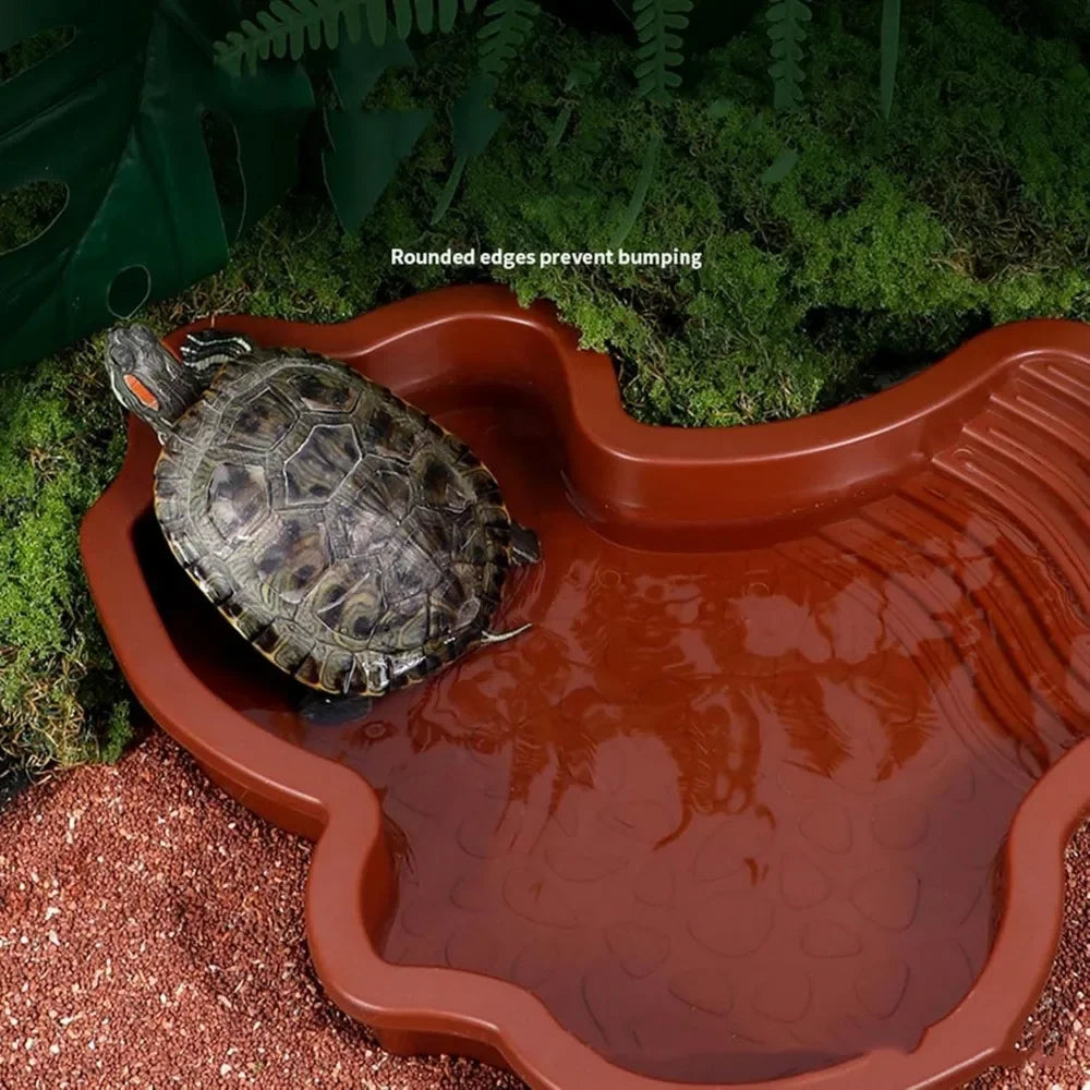 Turtles Bathing Pool Water Bowl with Slip Proof 35x28.50cm Friendly Habitat with Steps for Reptiles Resting and Soaking
