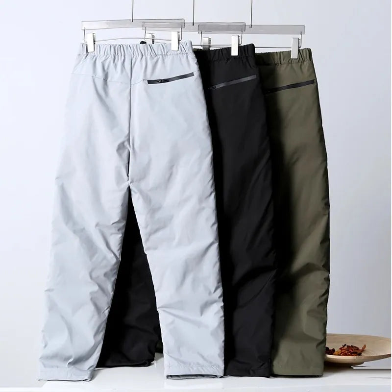 Winter Warm Oxford Cloth Outdoor Waterproof Men's Elastic Waist Cotton Casual Sports Straight Leg Pants Youth Leisure Fashion