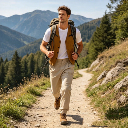 Men's Casual Linen Vest V-Neck Sleeveless Waistcoat Summer Lightweight Breathable Solid Color Button Up Vest For Daily Vacation