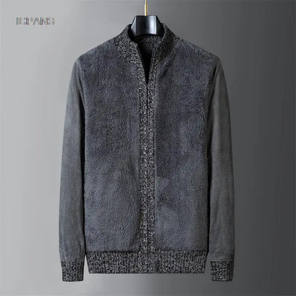 Wool Liner Argyle Jumper  Jacken Korea Khaki Black Fleece Thicken Warm Winter Zipper Sweater Men Cardigan Knitted Clothing
