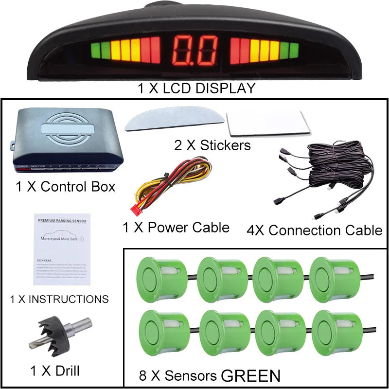 8 Parking Sensors Car Reverse Radar LED Display Buzzer Reverse Assist System Rear Detection Kit