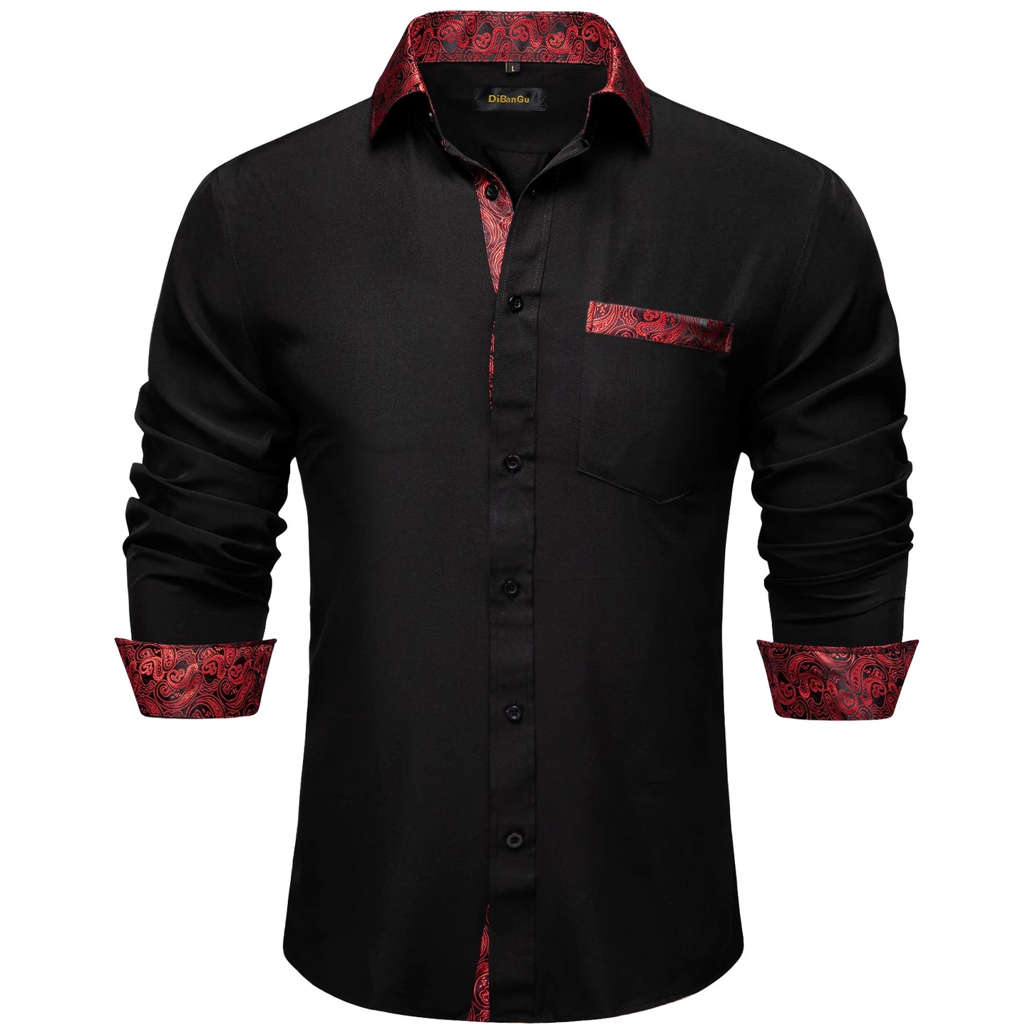 Men Shirts Long Sleeve Black and Green Contrast Color Tops Casual Fashion Polyester Dress Shirt Business Party Men Clothing