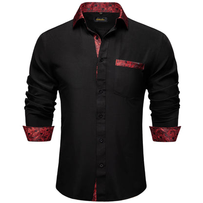 Men Shirts Long Sleeve Black and Green Contrast Color Tops Casual Fashion Polyester Dress Shirt Business Party Men Clothing