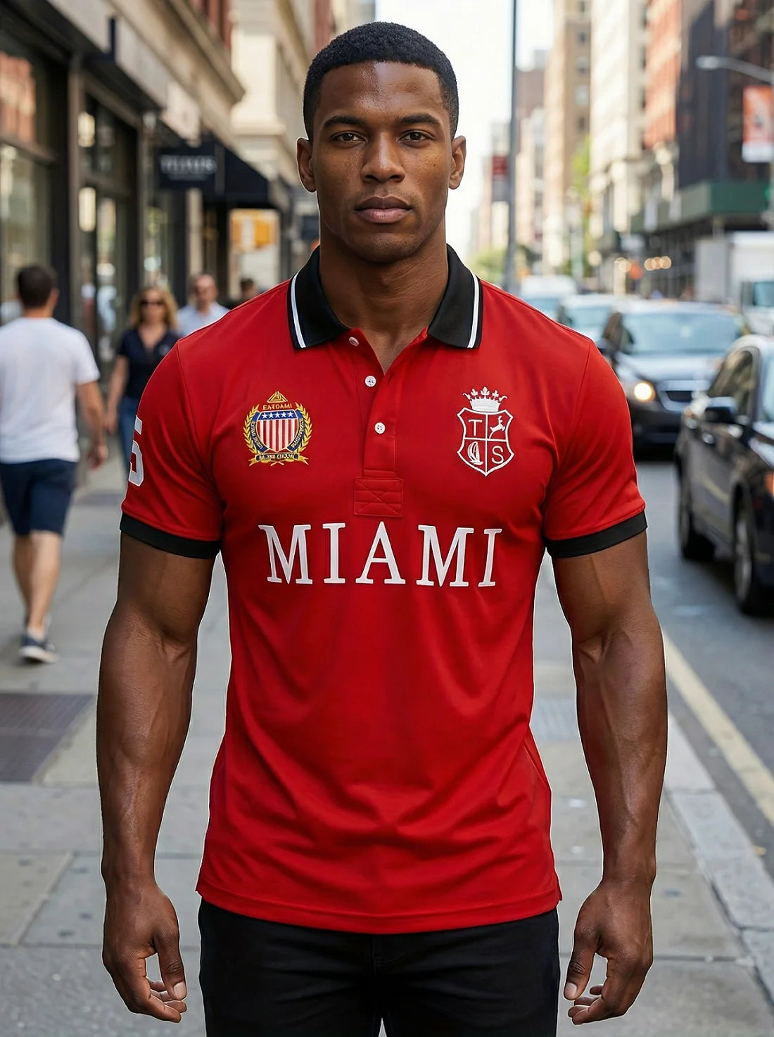 Men's Polo Shirt USA MIAMI Royal Short Casual Sport Party High-End Cotton Embroidery Luxury Contrast Color Original Design