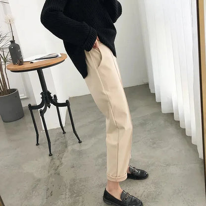 New Simple Warm Pants Women Casual Elastic Waist Pant Autumn Winter Thicken OL Wool Female Pants Loose Lady Trousers Capris