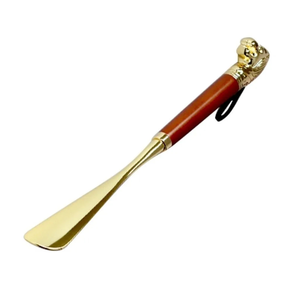 Shoe Puller 32cm Metal Shoe Horn Lion/Horse Head Handheld Wood Handle Shoehorn Durable Long Portable Shoe Lifter Reduce Bending