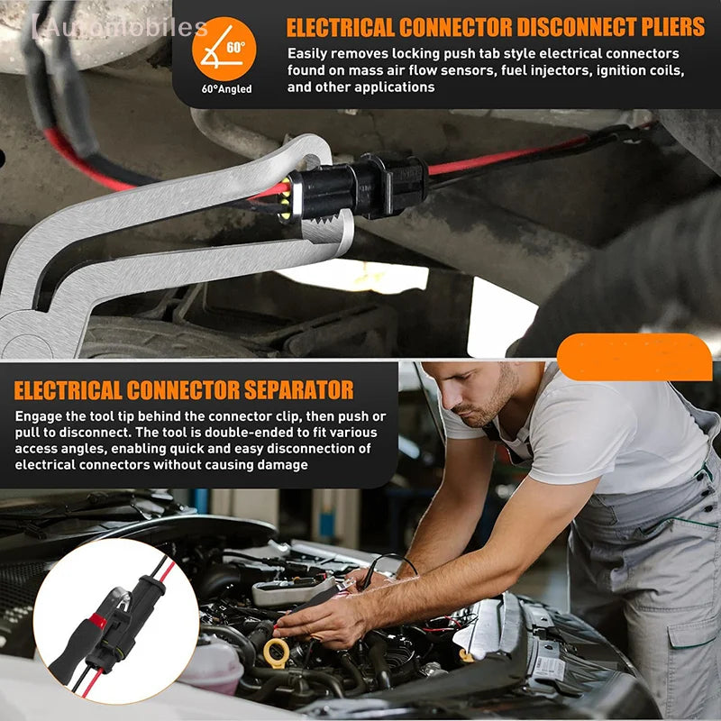 8" 60-Degree Electrical Disconnect Pliers For Automotive Connectors & Sensors - Angled Wire Plug Removal Tool