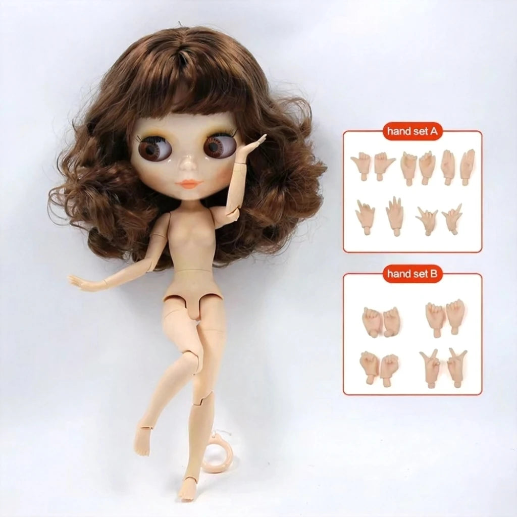 ICY DBS Blyth doll 1/6 BJD Customized nude joint body with white skin, glossy face,blue background is matte face girl gift, toy