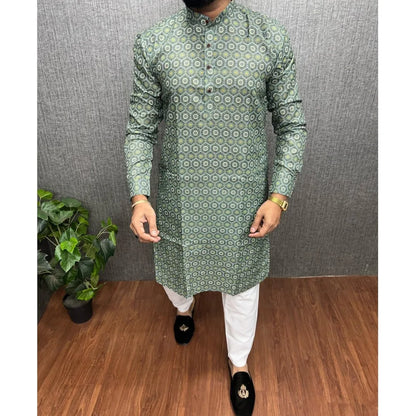 2026 Men Digital Printed Kurta Vardha Regular Fit Mandarin Collar Long Suitable All Occasions Such Wedding Hari Raya Aidilfitri