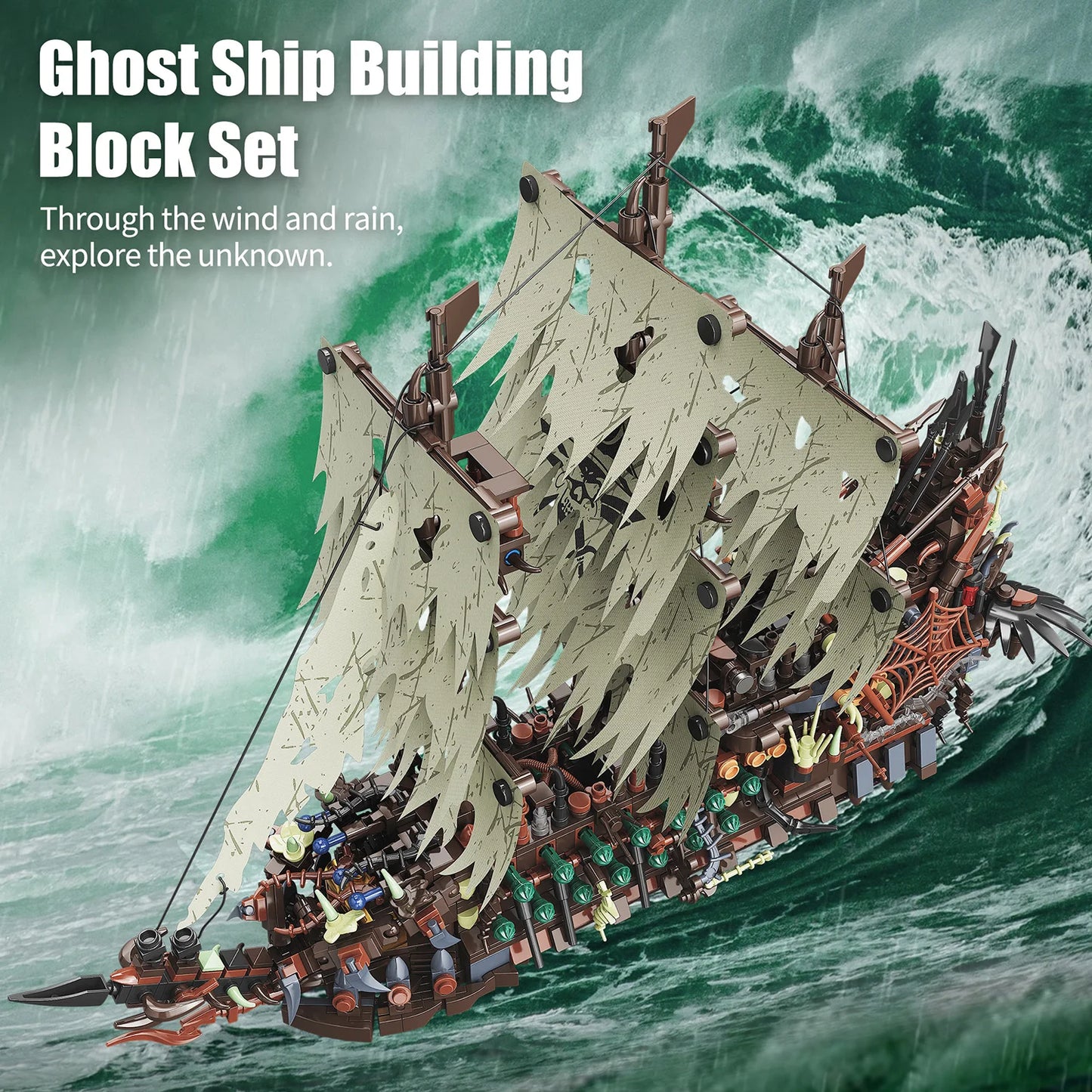 2159PCS The Playing Pirate Ship Building Blocks Toy Set Brick Model Movies with Light Birthday Desktop Decoration Gifts