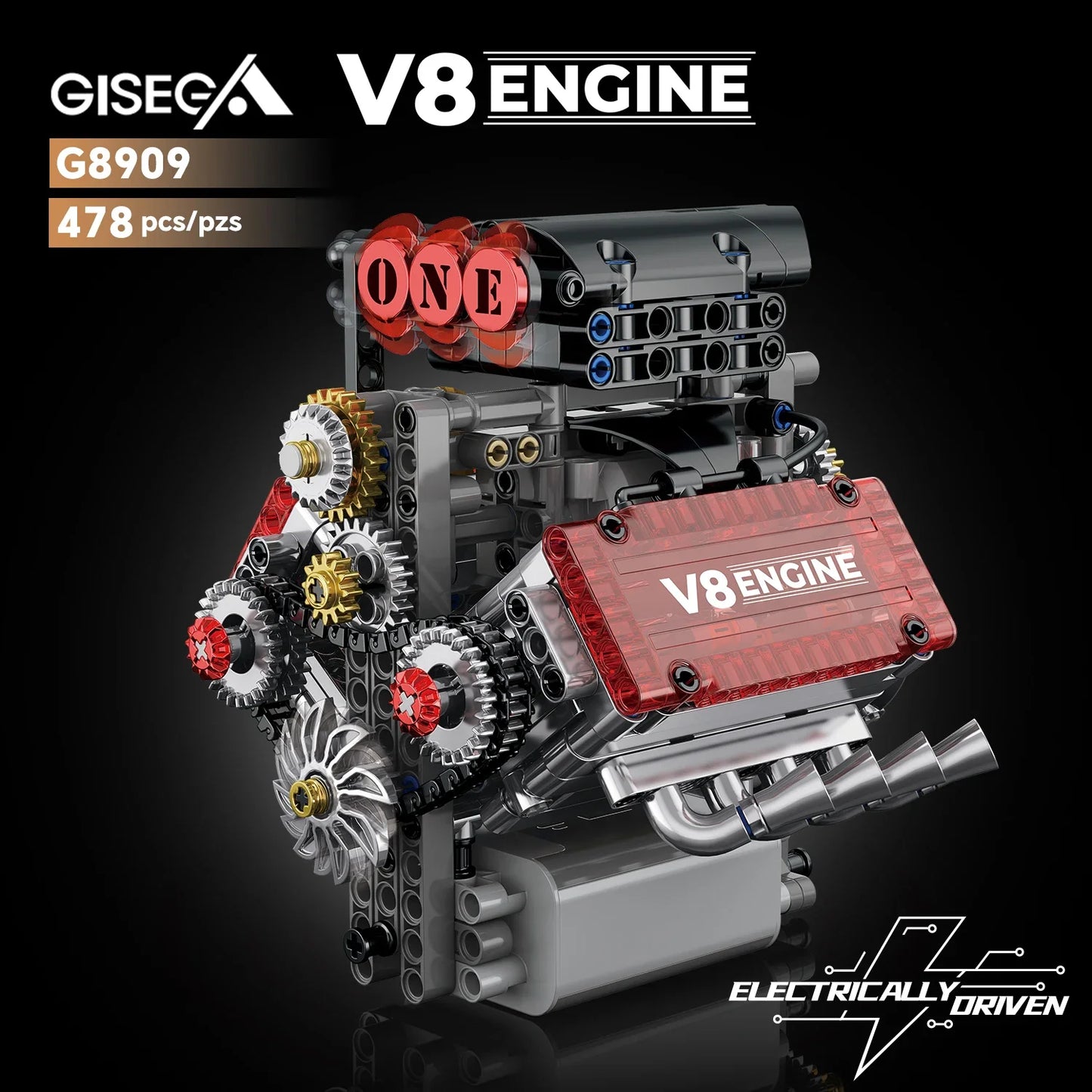 478PCS V8 Engine Building Block with L Motor Battery Case Box Car Model Technical Assembly Bricks Educational Toys Birthday Gift