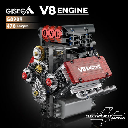 478PCS V8 Engine Building Block with L Motor Battery Case Box Car Model Technical Assembly Bricks Educational Toys Birthday Gift