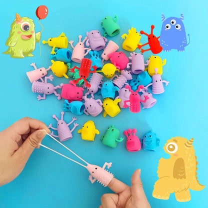 20/40/60pcs Monster Finger Puppets Toys,Cute Rubber Finger Doll Toys,Mini Rubber Stretchy Fidget Bath Toy for Party Favors