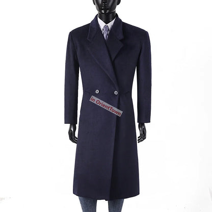 Extra Long British Trench Slim Fit Woolen Coat for 170 kg Men Elongated Handsome Over Knee Windbreaker Black Casual Thick Coat