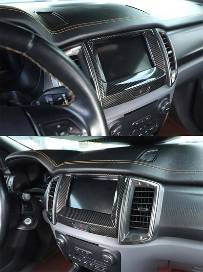 ABS Carbon Fiber For Ford Ranger Wildtrak 2015-2021 Car Center Control Shift Panel Steering Wheel Glass Lift Frame Sticker
