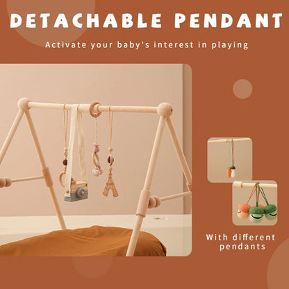 Baby Wooden Gym Frame Rattle Toys Baby Room Decor Newborn Hanging Sensory Toys Foldable Play Gym Frame Kid Holder Bracket Gift