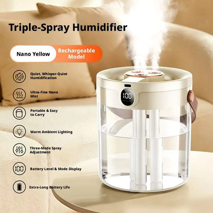 Rechargeable 3 Spray Humidifier Large Capacity Quiet Air Humidifier with Night Light Portable for Home Office Bedroom Desktop