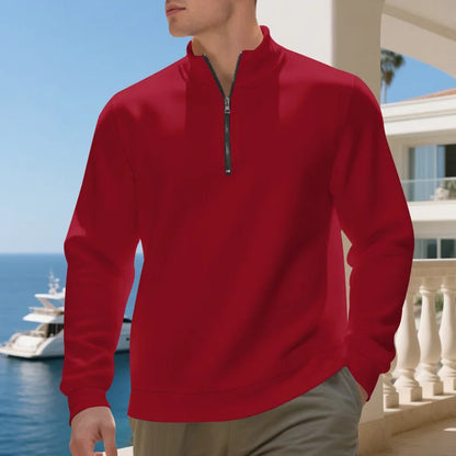 Autumn Winter Men's Fleece Quarter Zip Pullover Man Long Sleeved Loose Stand-up Collar Sweater Casual Comfy Mock Neck Sweatshirt