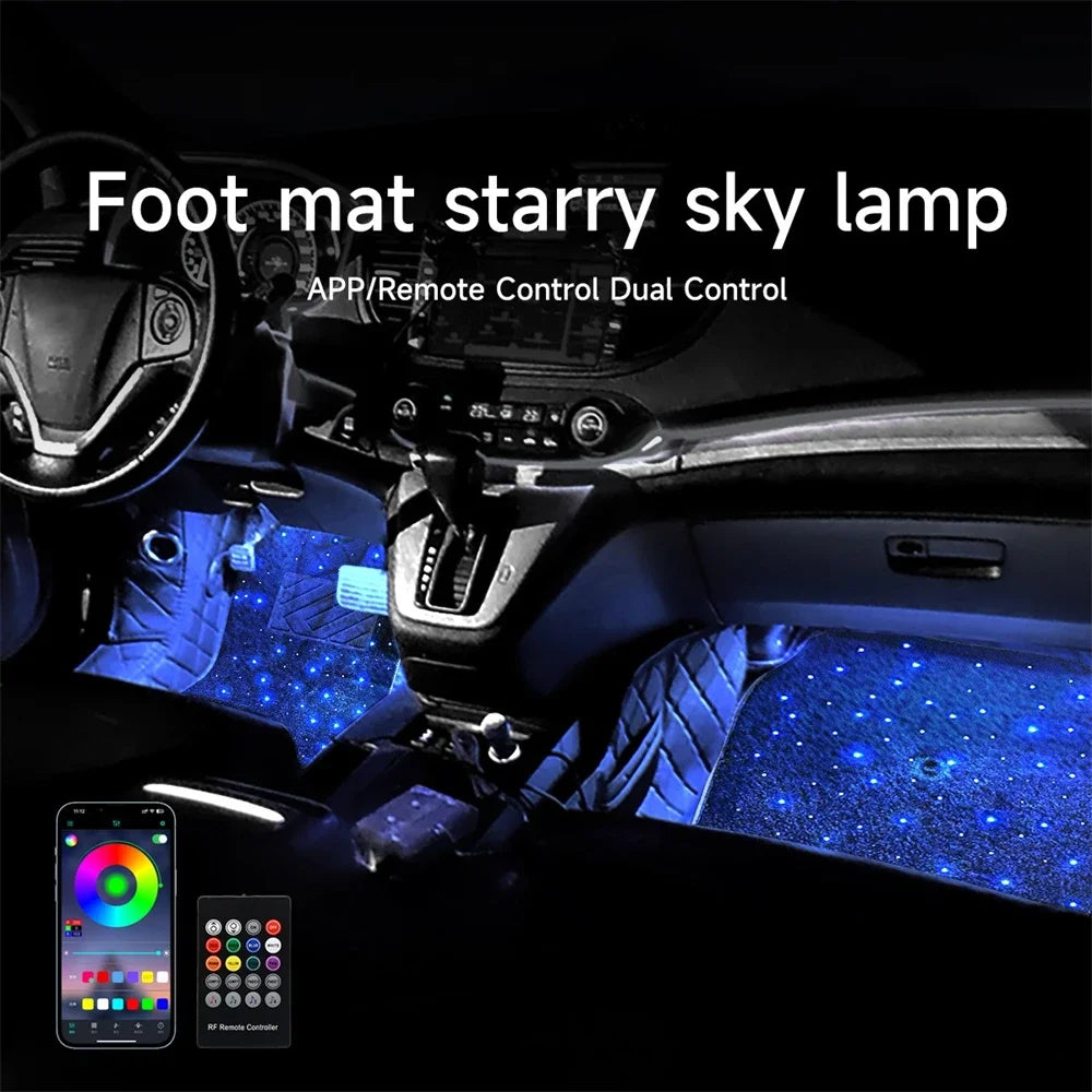 2/4PCS Fiber Optic Twinkle Car Mats WaterProof LED Star Rugs APP Remote Control RGB Music Sync Universal Fit for SUV Sedan Van