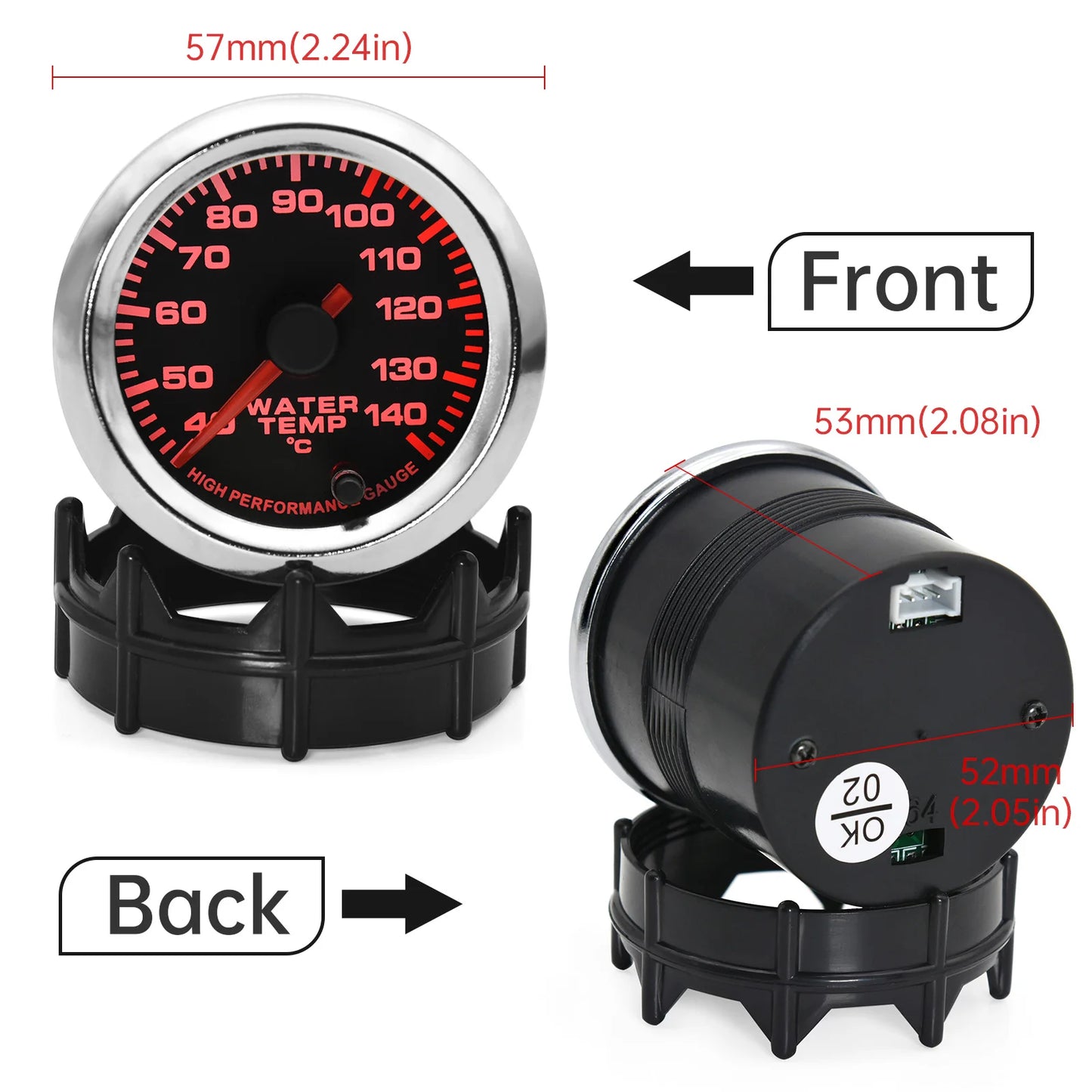 AD 52MM Water Temperature Gauge 40~140 Celsius Racing Gauge Kit Car with 1/8NPT Sensor Water Temp Joint Pipe Sensor Adapter