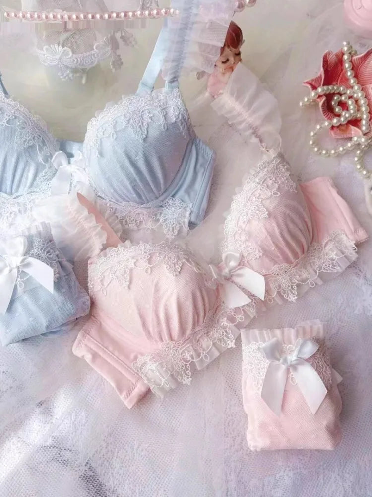 YUQI Sexy Japanese Sweet Bra Set G Cup Large Cup Women's Underwire Heavy Lace Thin Cup Comfort Pure & Sensual Lingerie  push up