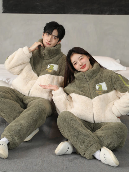 2025 Coral Fleece Couples Pajamas Men's Thickened Warm Winter Home Clothes Long Sleeve Leisure Pants for Youth Autumn Winter