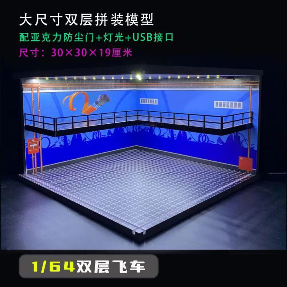 1/64 1/18 1/24 1/32 1/43 Scale Car Garage Diorama Models Set Scene LED Parking Lot Model for Matchbox Hot Wheels Collection