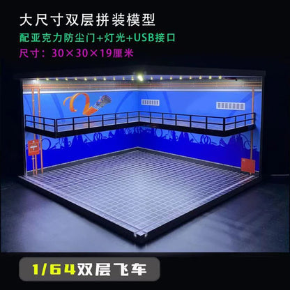 1/64 1/18 1/24 1/32 1/43 Scale Car Garage Diorama Models Set Scene LED Parking Lot Model for Matchbox Hot Wheels Collection