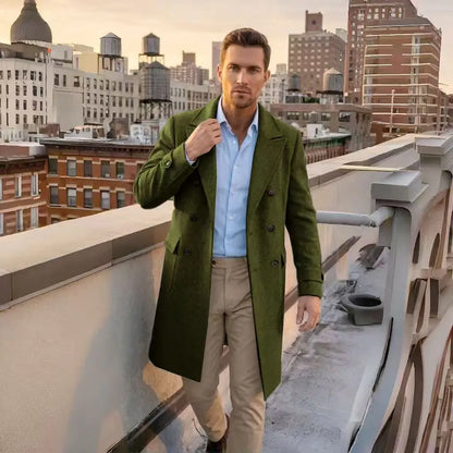Men's Autumn Winter Thickened Warm Double-Breasted Jacket Street Popular Woolen Coat Daily and Casual Commute Wear