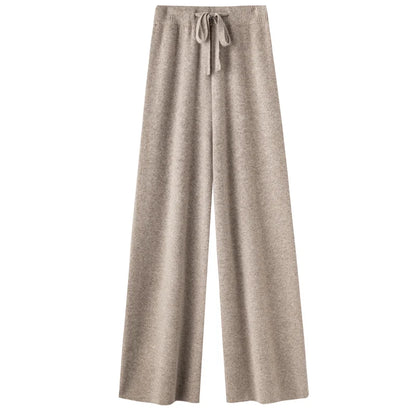 High Waist Wool Knitted Wide Leg Pants Women's Outerwear Autumn Winter Thickened Floor-Length Straight Cut Casual Trousers