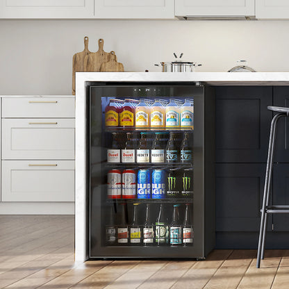 Mini Glass Door Beverage Cooler 141-Can Capacity with Adjustable Beverage Shelves for Soda Beer Wine
