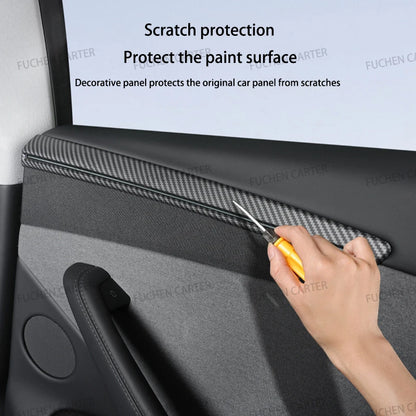 For Tesla ModelY Juniper2025 Car Door Decorative Strip ABS Carbon Fiber Texture Anti - Scratch Protective Interior Car Accessory