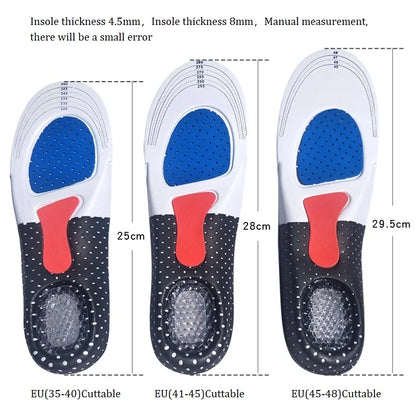 Cuttable Orthotic Insoles, Memory Foam Cushion Gel Insoles, Silicone Arch Support Inserts, Soft Running Insoles for Men & Women