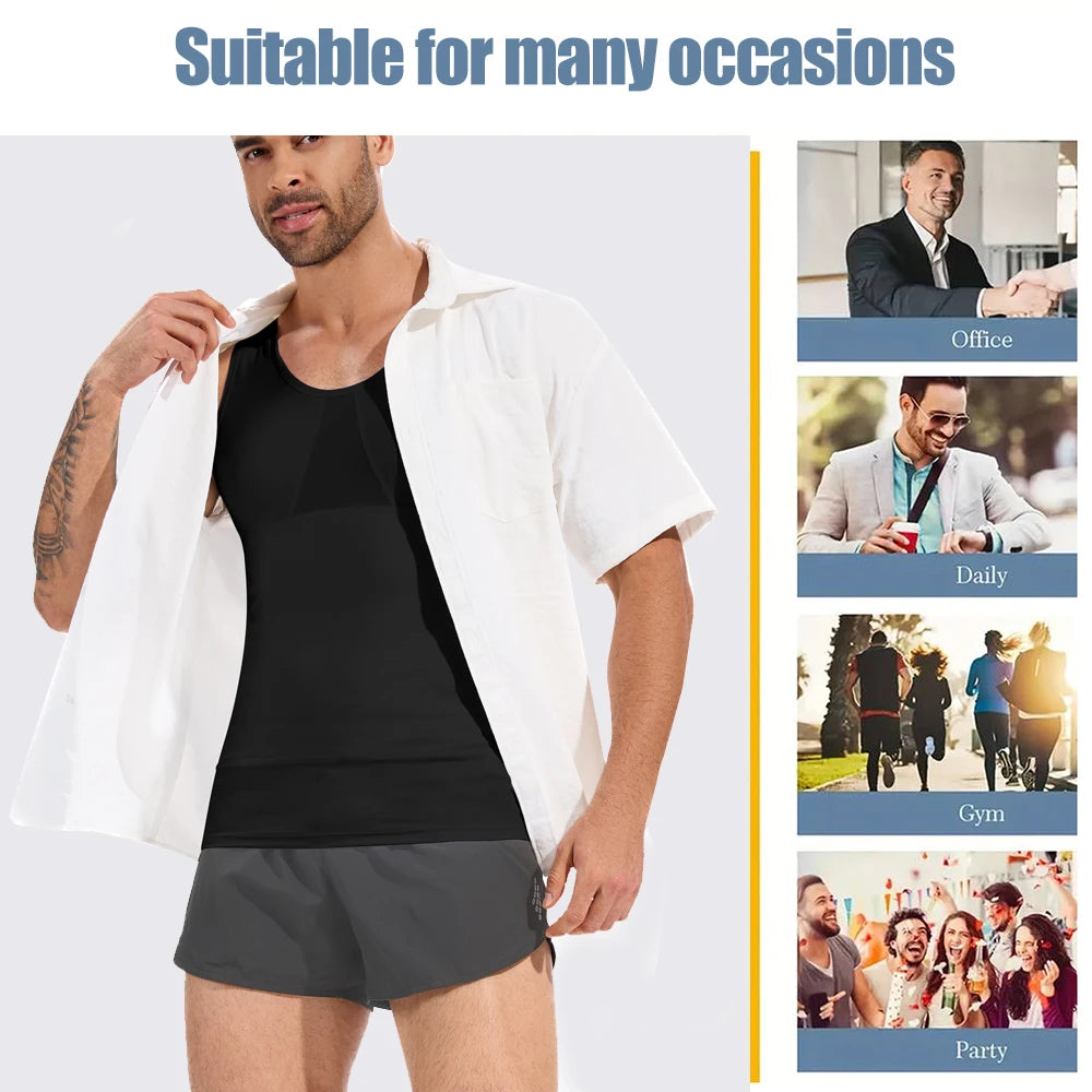 S-4XL Men's Slim Waist Shaper Vest Abdomen Sleeveless Top with Breathable Mesh Sportswear Fitness Black Nylon Cool Comfortable