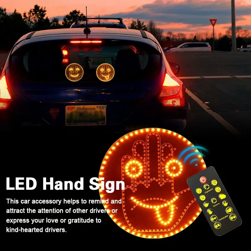 Finger Gesture Light, Funny Led Hand Sign with Remote,with Multiple Light and Pattern Modes, Easy to Use, Ideal for Car, Truck Gifts (One Color Round 8 Modes（1Pcs）)