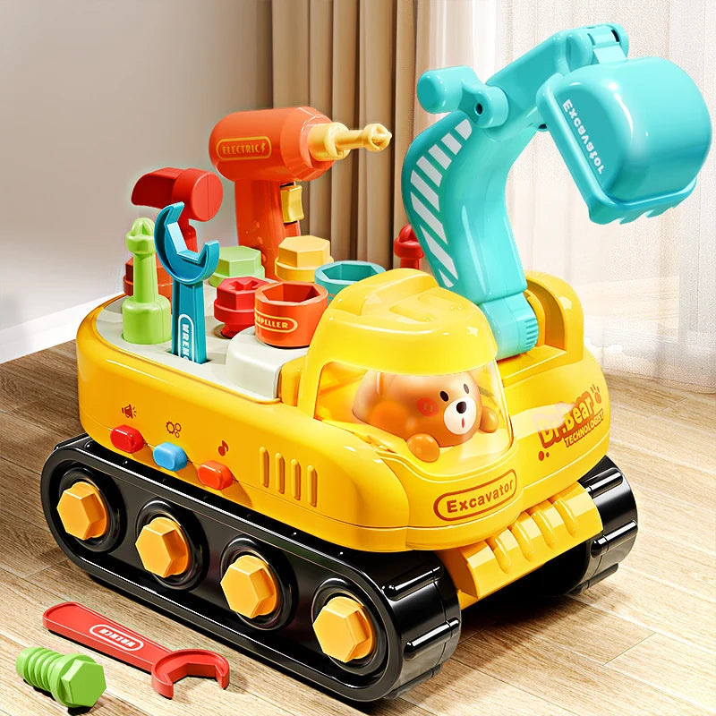 Electric Drill Toy Car with Screwdriver Light Sound Kid Pretend Play DIY Tools Removable Role Play Maintenance Gifts for 3 Years