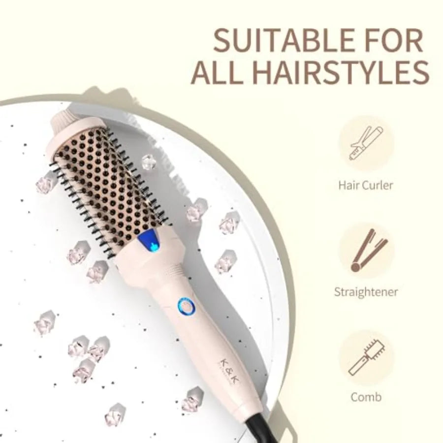 KandK 7 Volumizing Brush Heated Curling Ceramic Tourmaline Ionic Curling Iron Quick Heating Makes Hair Silky Smooth Dual Voltag