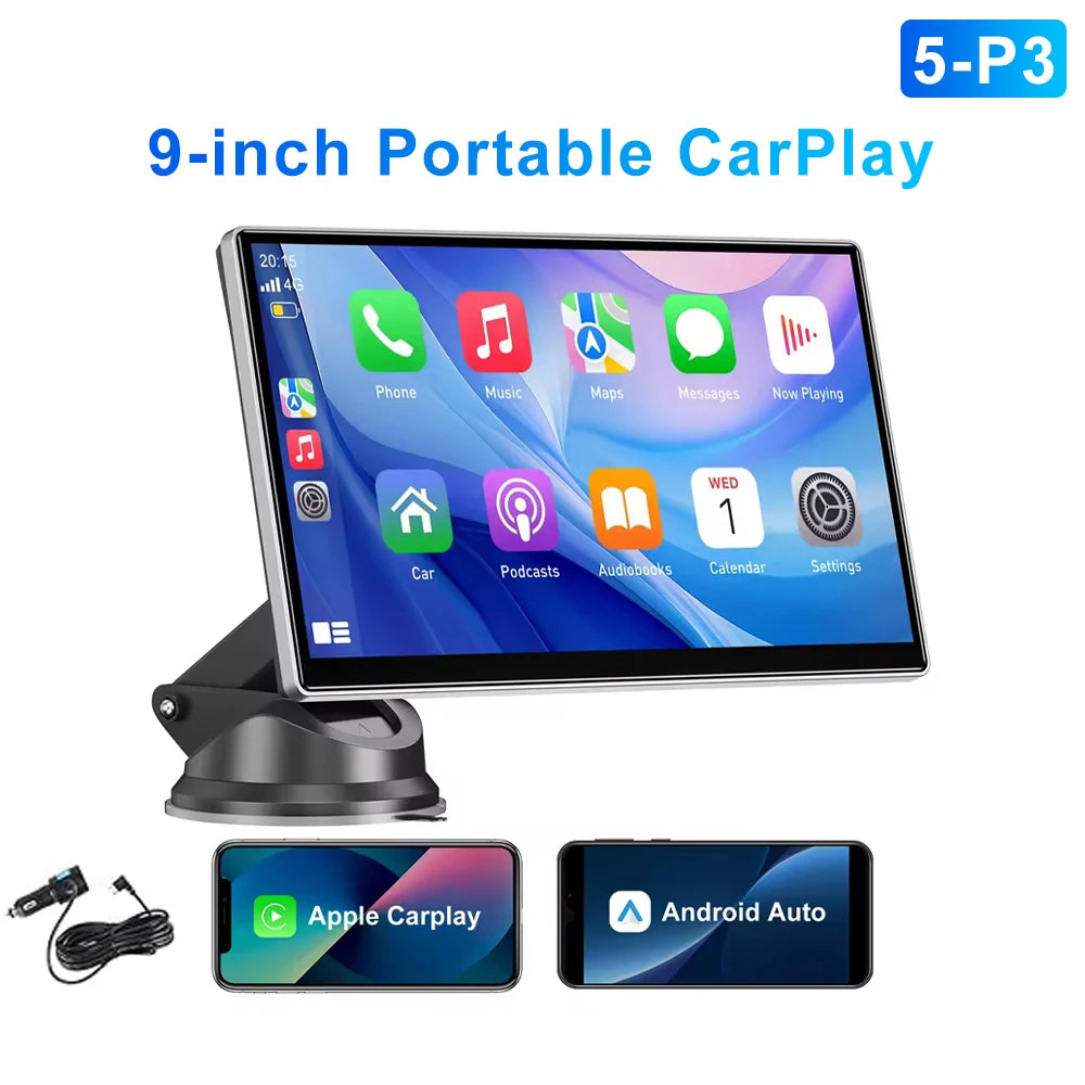 7" / 9" Portable Wireless Carplay Android Auto Car Radio Multimedia Player IPS Touch Screen AUX USB Bluetooth Mirror Link AHD