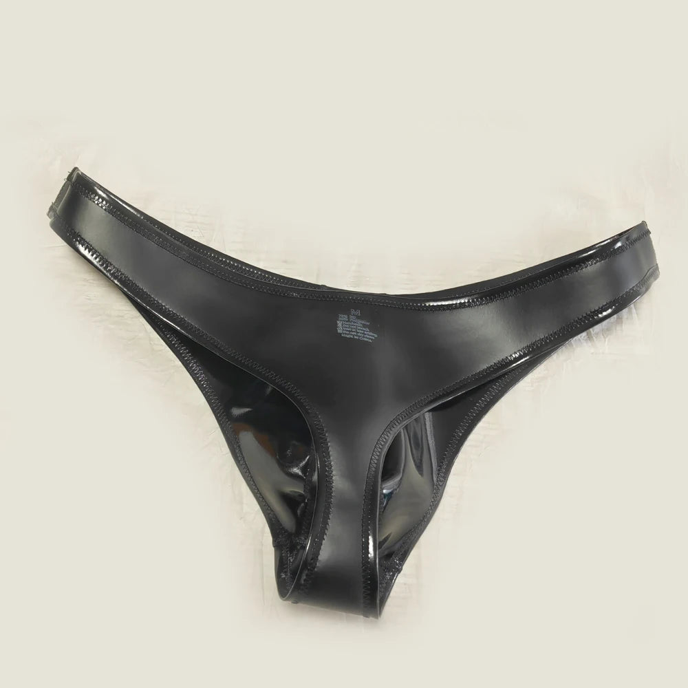 Sexy Men Double Sided PU Hot Short Shiny U Convex Briefs Sexy Lingerie G-string PVC Faux Latex Low Waist Bikini Gay Wear Plus